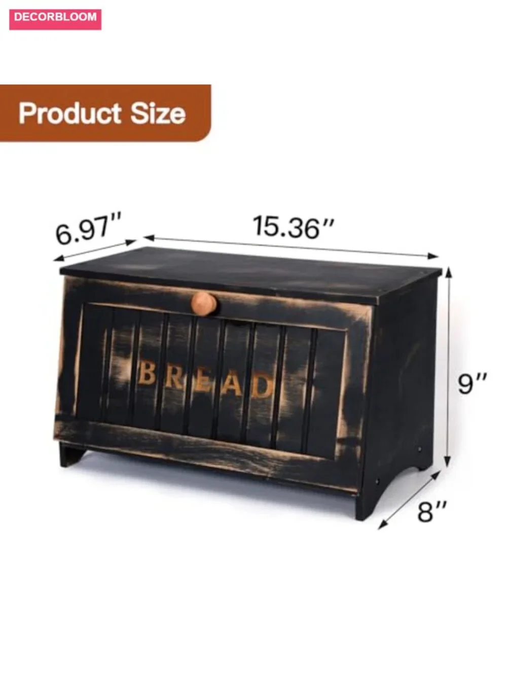 Bamboo Bread Box with Magnetic Door, Vintage Wooden Kitchen Storage